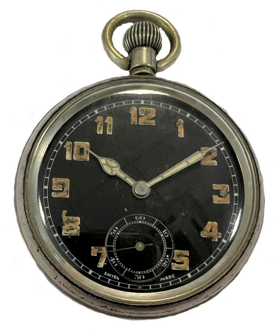 Unsigned - A military issue open faced pocket watch, (1 of 4)