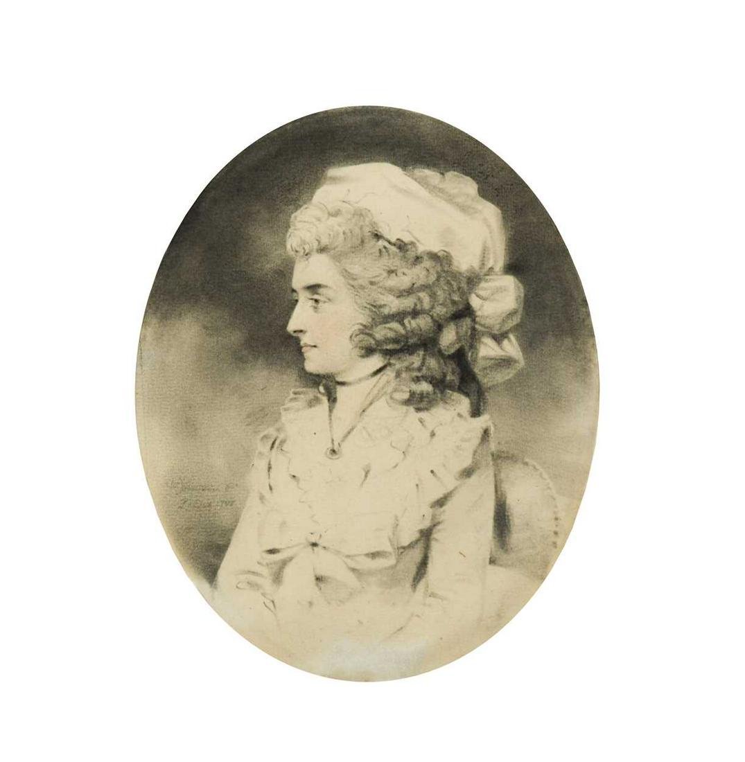 John Downman, ARA (1750-1824) Portrait of a lady, said to be Mary Hill (nÃ©e Sandys, 1764-1836): John Downman, ARA (1750-1824) Portrait of a lady, said to be Mary Hill (nÃ©e Sandys, 1764-1836) later Marchioness of Downshire and Baroness Sandys signed and dated 'J. Downman P.t / London, 1787' (l