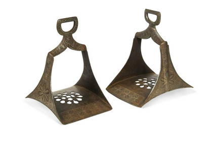 Silver Inlaid Iron Stirrup From Persia- 19thC Silver Inlaid Iron Stirrup From Persia- 19thC