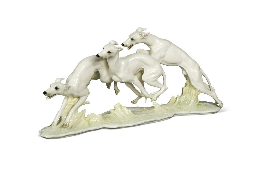 Hans Achtziger (1918 -2003) for Hutschenreuther, a large porcelain group of three running (1 of 14)