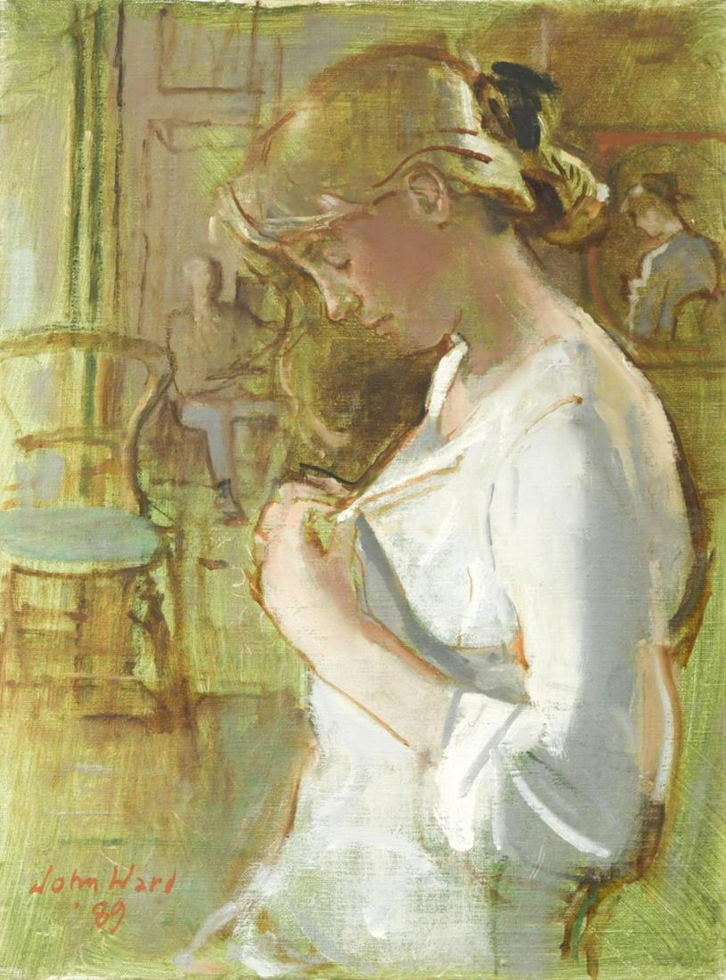 § John Stanton Ward CBE, RA, RWS, VPRP, NEAC (1917-2007): § John Stanton Ward CBE, RA, RWS, VPRP, NEAC (1917-2007) Portrait of Susie Williams signed and dated 'John Ward / 89' (lower left) oil on canvas 40 x 30cm