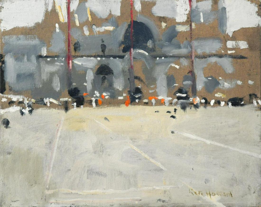 § Ken Howard OBE, Hon RBA, PPNEAC, RA, ROI (1932-2022): § Ken Howard OBE, Hon RBA, PPNEAC, RA, ROI (1932-2022) St Mark's Square signed 'Ken Howard' (lower right) oil on board, unframed 20.5 x 25.5cm