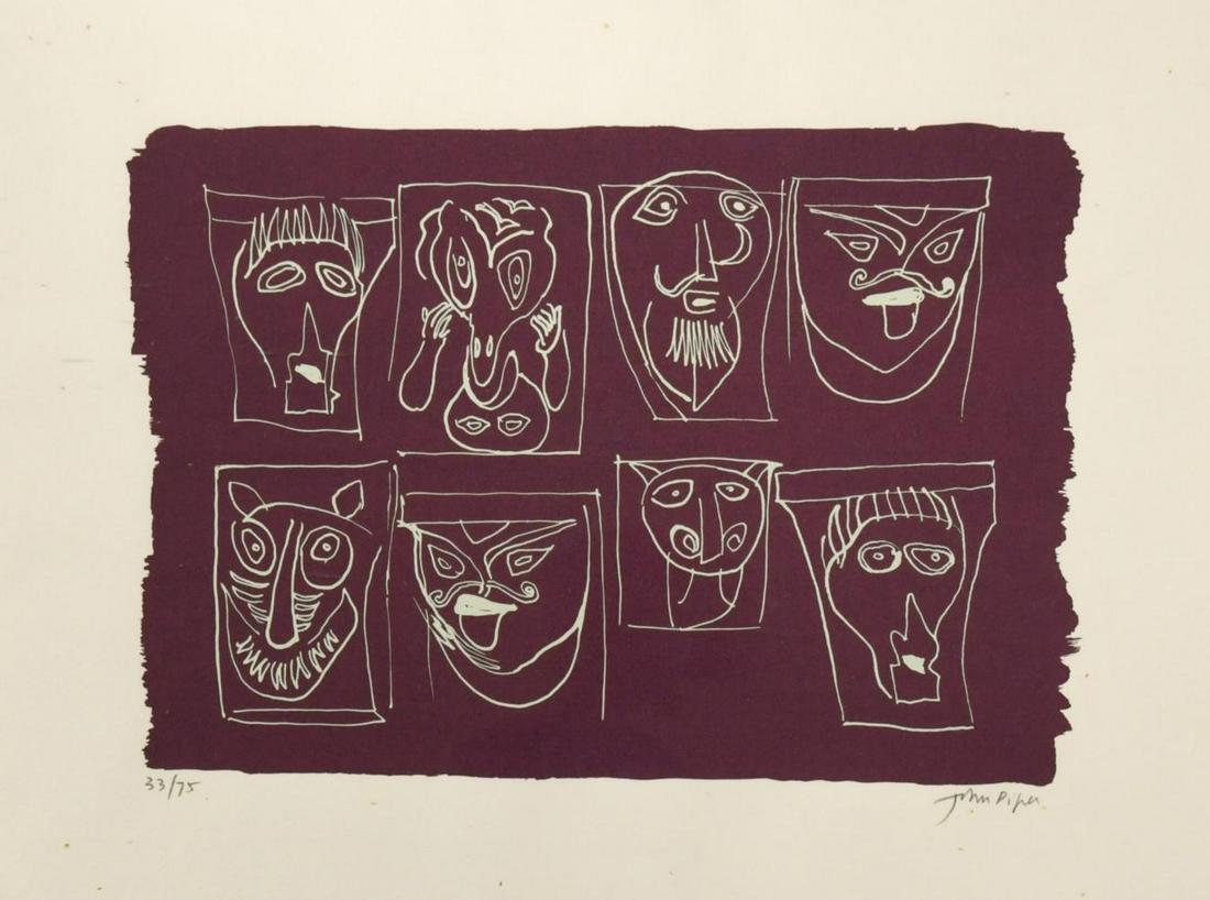 § John Piper OM, CH (1903-1992): § John Piper OM, CH (1903-1992) Corbels at Kilpeck signed 'John Piper' (lower right); numbered 33/75 screenprint, printed by Charles Broome, published by Friends of the Hertfordshire Museums and