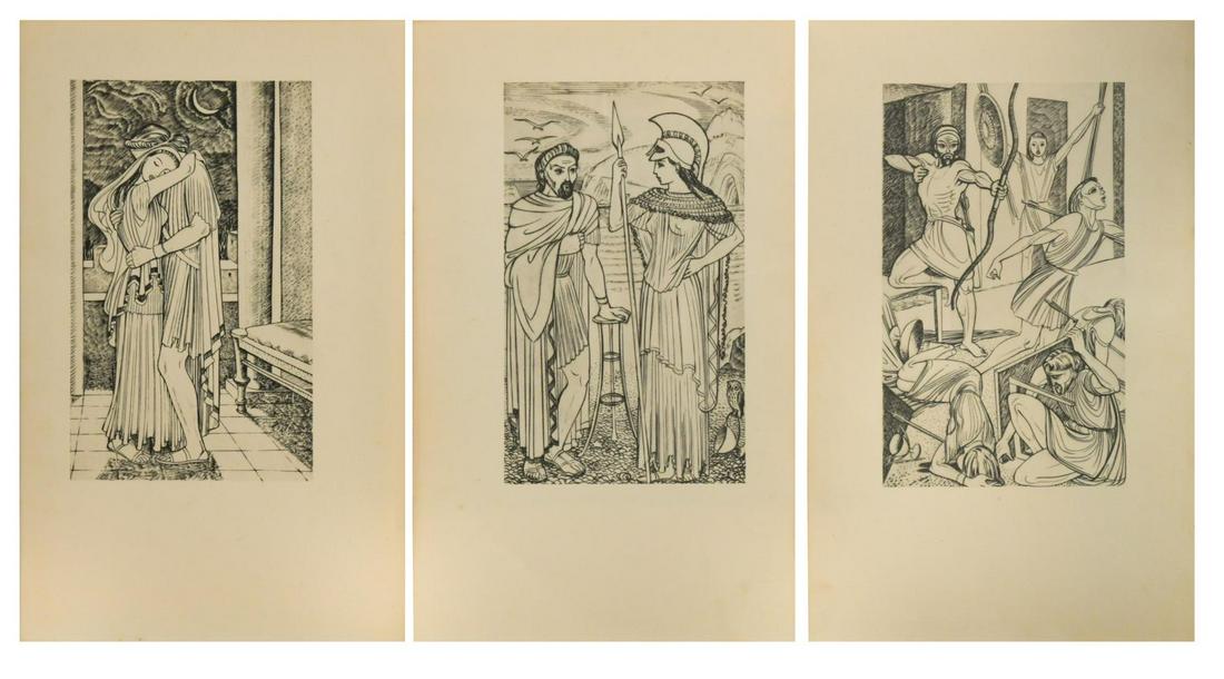 § John Buckland Wright (1897-1954): § John Buckland Wright (1897-1954) The complete set of 24 copper engravings from The Odyssey and The Iliad unframed 25 x 15.5cm