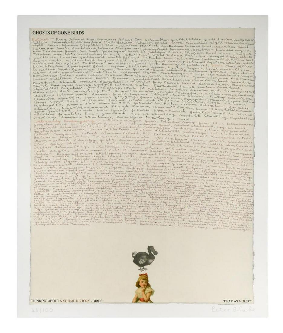 § Sir Peter Blake CBE RDI RA (1932-): § Sir Peter Blake CBE RDI RA (1932-) Dead as a Dodo; from the Ghosts of Gone Birds Suite signed 'Peter Blake' (lower right); numbered 44/100 lithograph, unframed 49 x 41cm