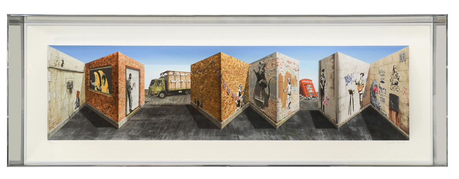 § Patrick Hughes (1939-): § Patrick Hughes (1939-) Banksi signed 'Patrick Hughes' (lower right); numbered 54/100 hand painted 3-D print with archival inkjet 39.5 x 112.5 x 17cm