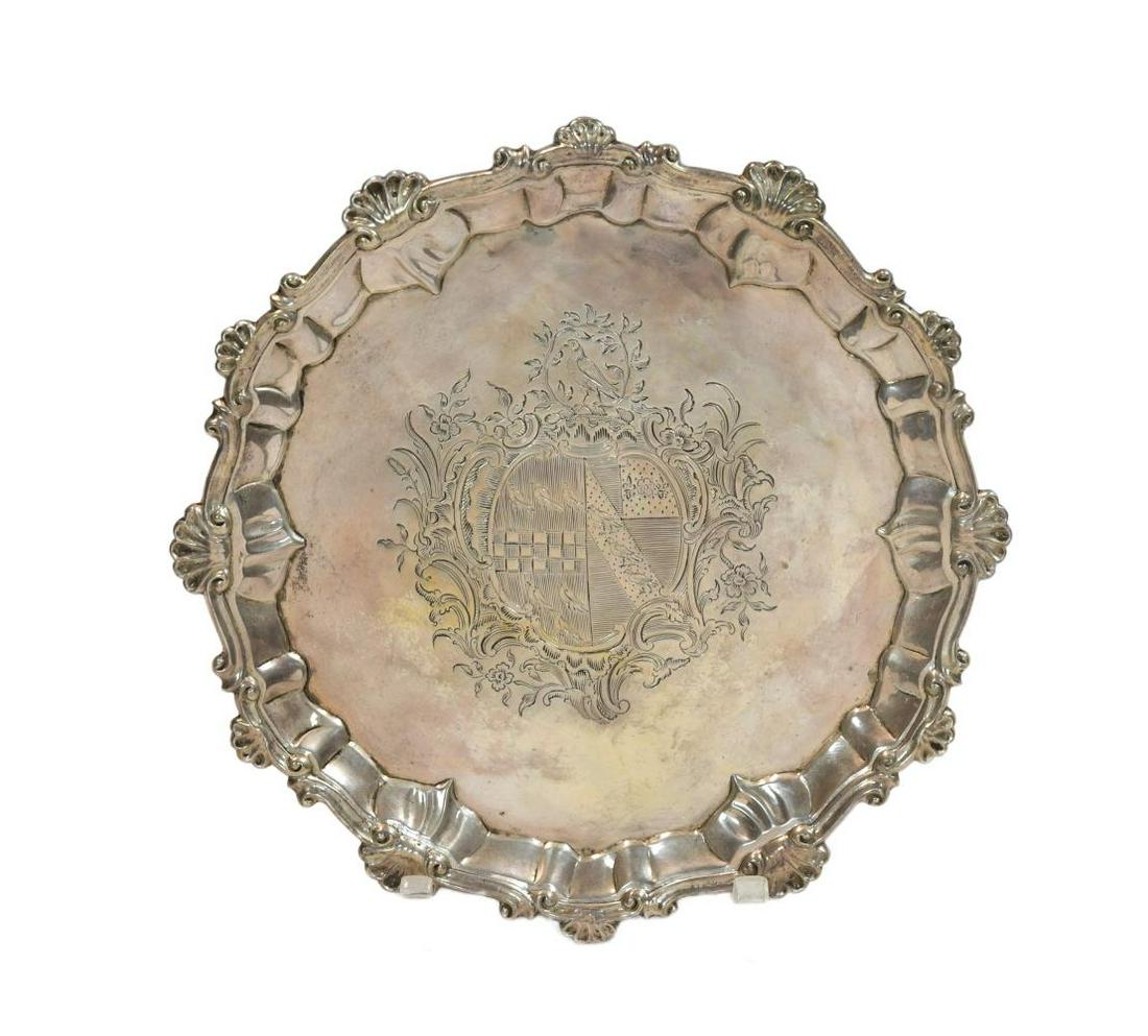 A George III 18th century silver waiter, mark of Ebenezer Coker, London 1765, scalloped edge with (1 of 5)