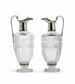 A pair of George III silver mounted cut glass cruet bottles, mark of Paul Storr, London 1806, each (1 of 4)
