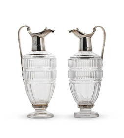 A pair of George III silver mounted cut glass cruet bottles, mark of Paul Storr, London 1806, each (1 of 4)