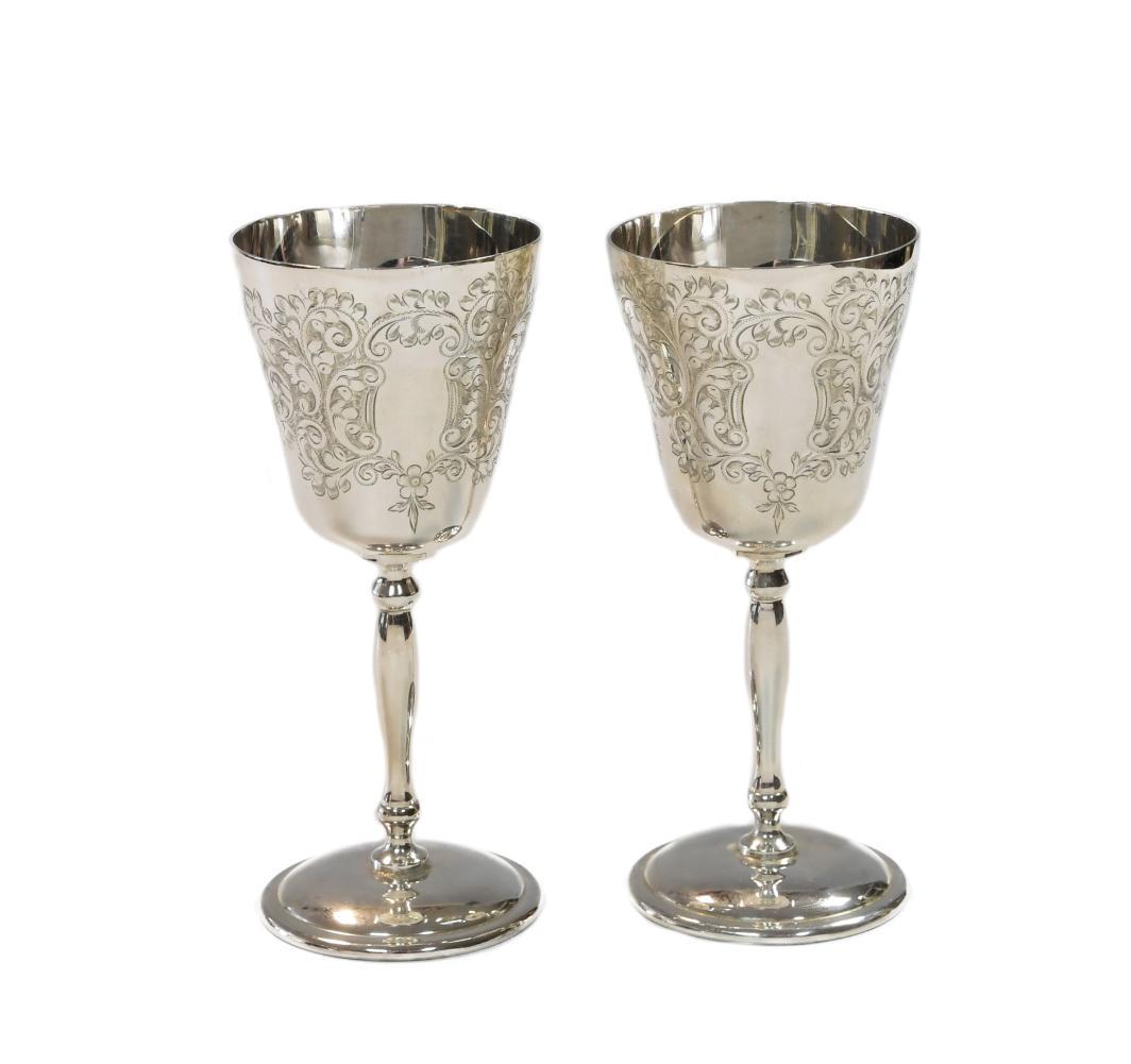 A pair of Elizabeth II silver sherry goblets, mark of Charles S. Green & Co. Ltd., Birmingham 1969, (1 of 5)