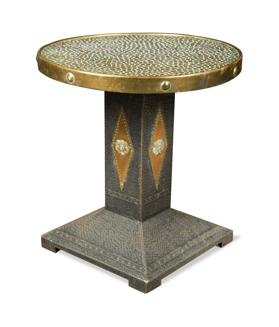 In the manner of Josef Hoffmann, a brass-clad occasional table, (1 of 5)