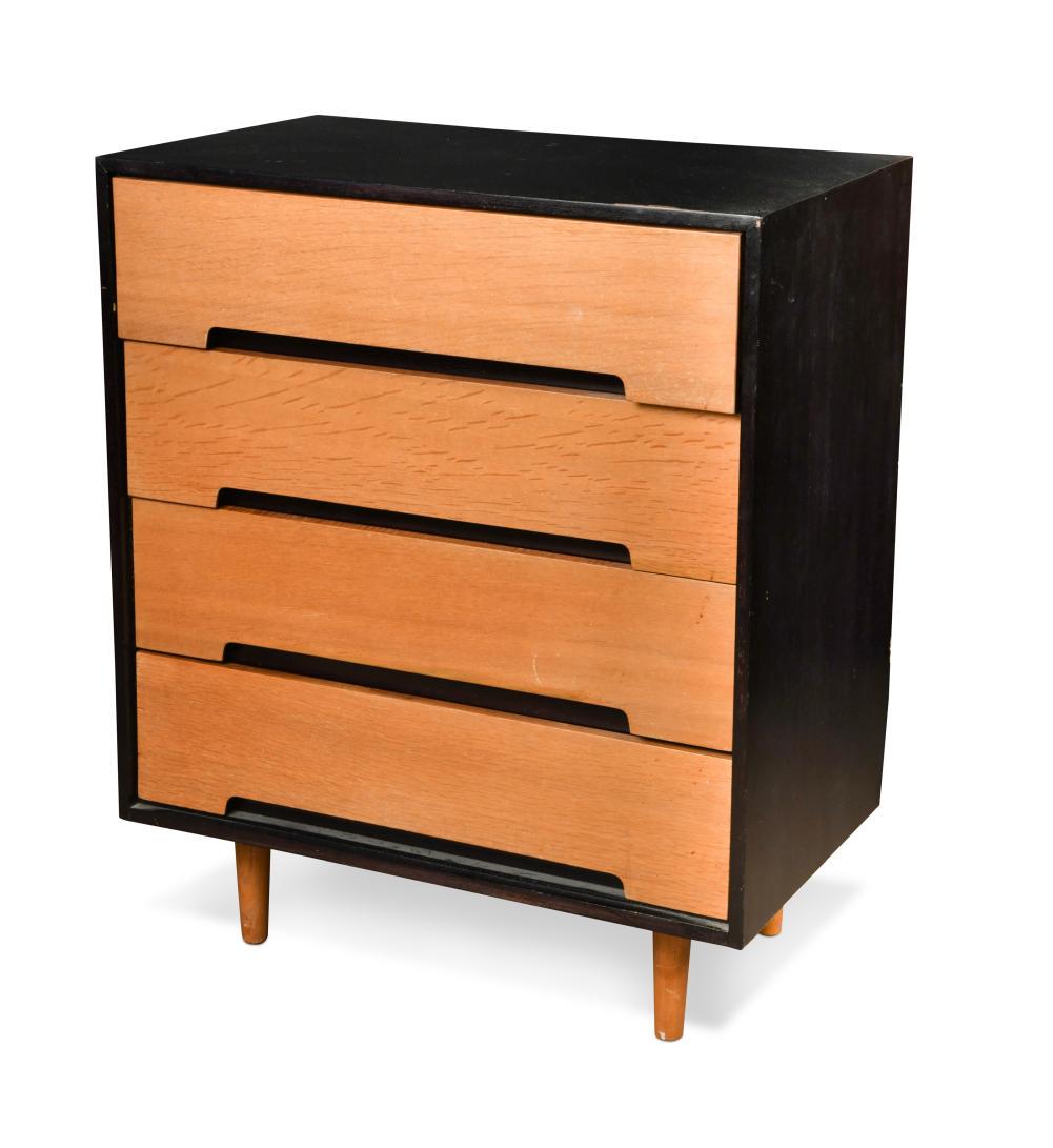 John & Sylvia Reid for Stag, a C-range chest of four drawers,: John & Sylvia Reid for Stag, a C-range chest of four drawers, the ebonised carcass raised on four cylindrical legs 92 x 76 x 46cm