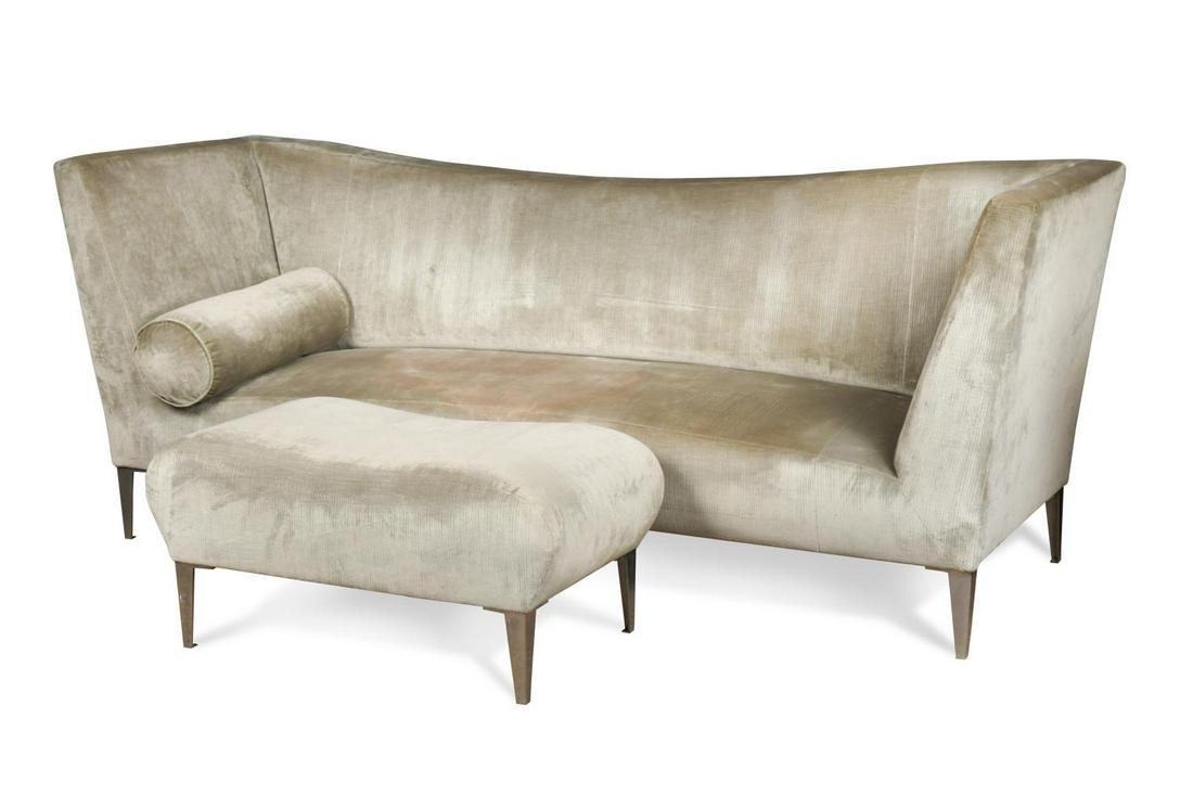 Jasper Morrison for Cappellini, a model 934 three-seat sofa and footstool,: Jasper Morrison for Cappellini, a model 934 three-seat sofa and footstool, with shaped back raised on angled aluminium feet the sofa 85 x 214 x 70cm