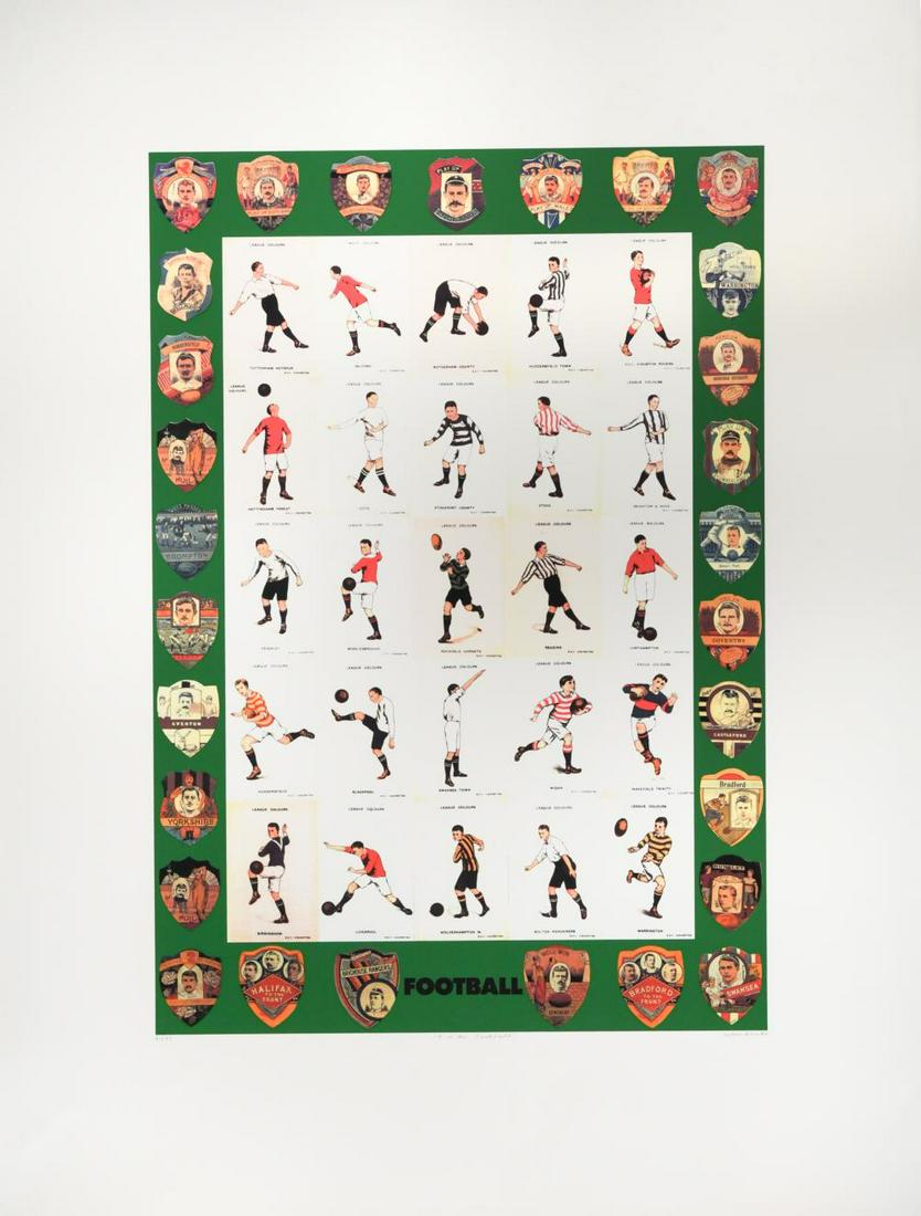 § Sir Peter Blake CBE, RDI, RA (1932-): § Sir Peter Blake CBE, RDI, RA (1932-) F is for Football signed 'Peter Blake' (lower right); numbered 61/95 silkscreen, unframed 102.5 x 77.5cm