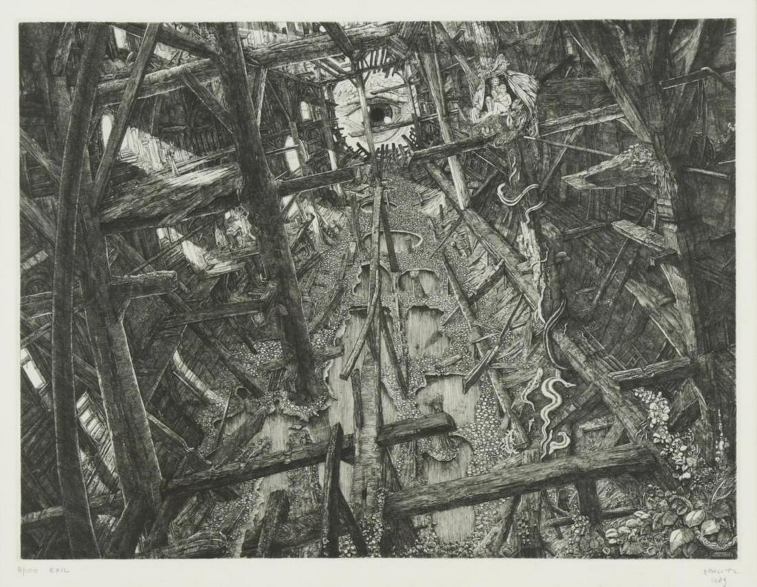 § Philippe Mohlitz (1941-2019): § Philippe Mohlitz (1941-2019) L'Exil signed and dated 'MOHLITZ / 1989' (lower right); numbered 8/100 engraving 26 x 33cm