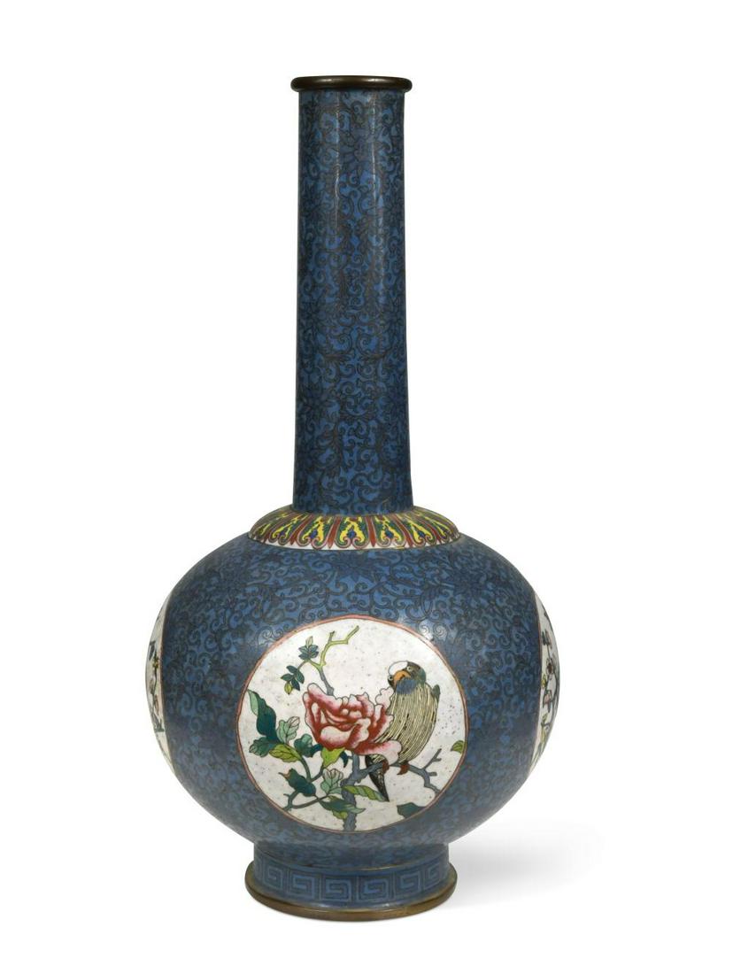 A Chinese cloisonne bottle vase, early 20th century, decorated with four circular roundels, parrots, (1 of 1)