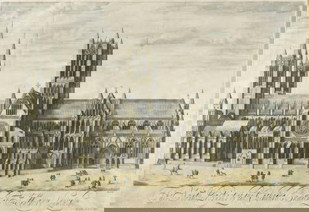 James Collins: James Collins The South Prospect of the Cathedral Church of St Mary, Lincoln folded engraving with hand colour, c.1715, 48 x 70cm