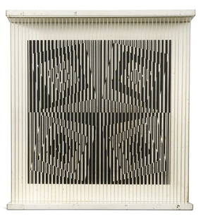 § Yvaral (Jean-Pierre Vasarely) (1934–2002), Structure Accélérée B, 1969,: § Yvaral (Jean-Pierre Vasarely) (1934–2002), Structure Accélérée B, 1969, screenprint on metal with nylon filament, published by éditions Denise René, Paris 53 x 50 x 9