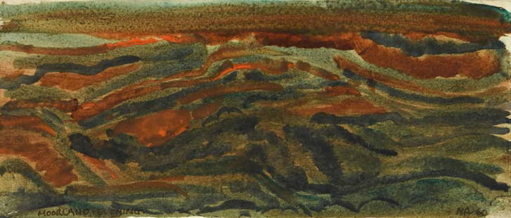 § Norman Adams RA (1927-2005) Moorland - Evening signed with initials and dated 60 (lower: § Norman Adams RA (1927-2005) Moorland - Evening signed with initials and dated 60 (lower right) watercolour 10.5 x 25cm