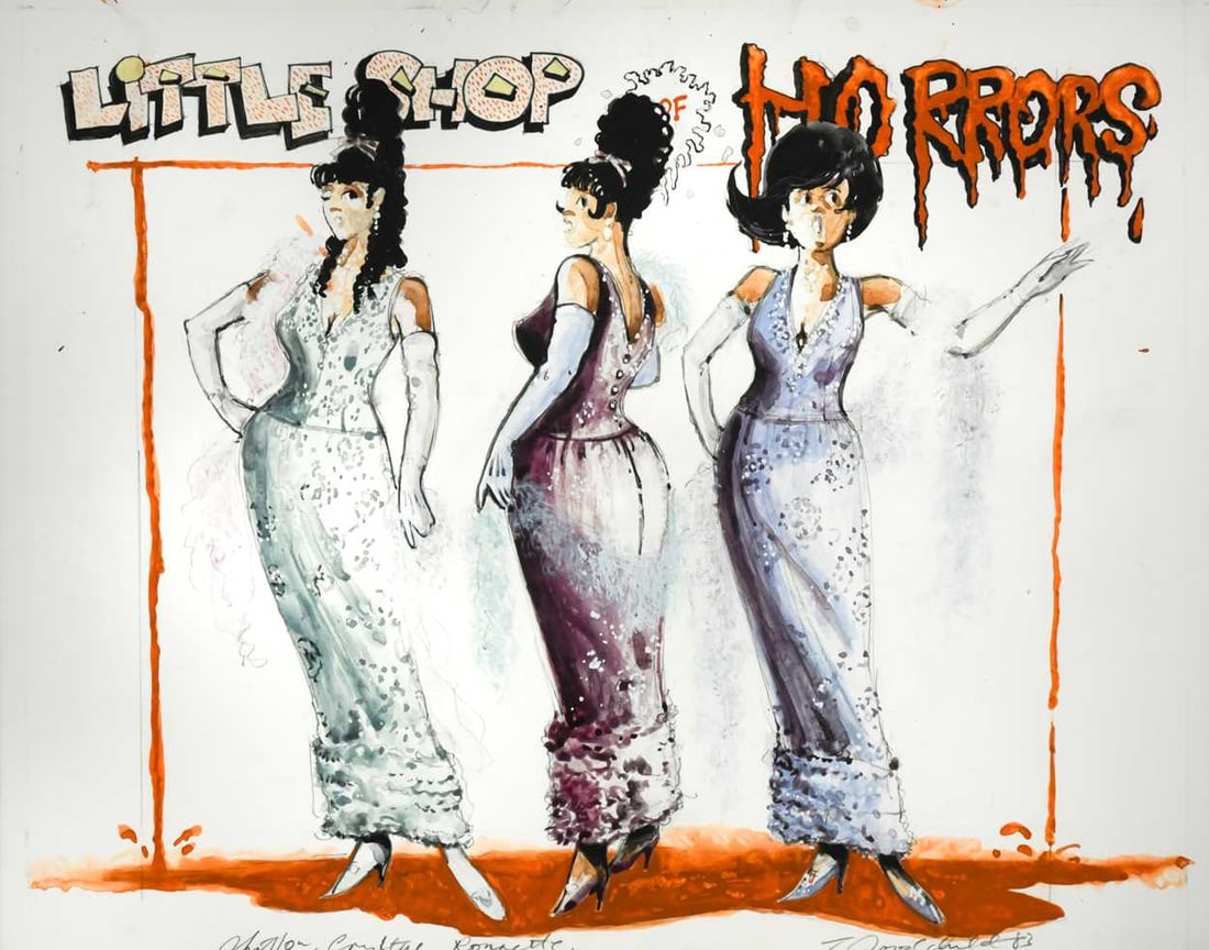 Tim Goodchild (20th century) Chiffon, Crystal and Ronnette from The Little Shop of Horrors signed (1 of 6)