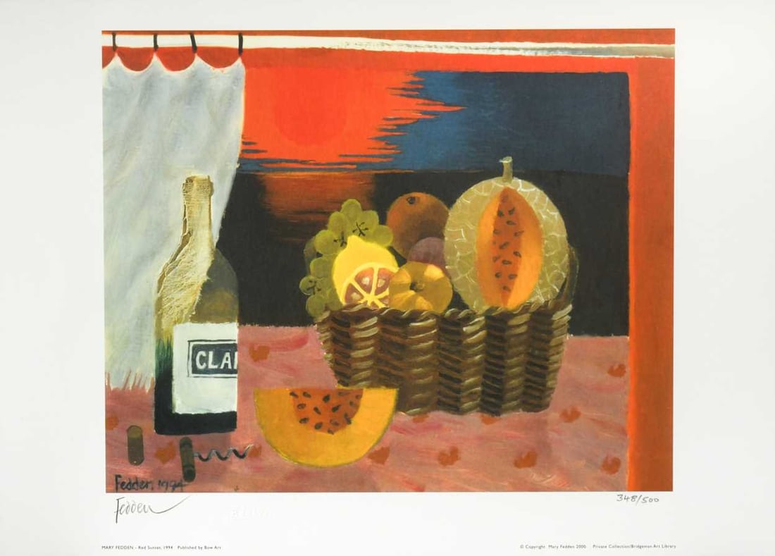 § Mary Fedden OBE, RA, RWA (1915-2012) Red Sunset, 1994 signed 'Fedden' (lower left); numbered: § Mary Fedden OBE, RA, RWA (1915-2012) Red Sunset, 1994 signed 'Fedden' (lower left); numbered 348/500 offset lithograph on wove paper; published by Bow Art in 2000, with their blindstamp, unfram