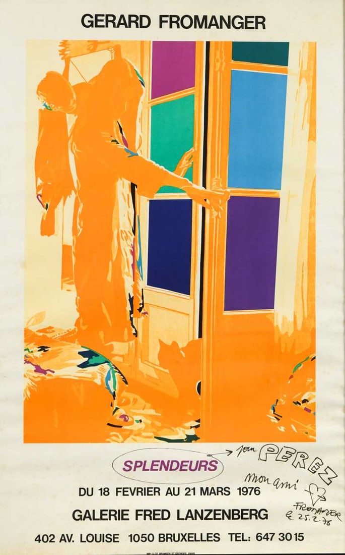 § Gérard Fromanger (1939-2021) Poster for Splendeurs at Galerie Fred Lanzenberg, 1976: § Gérard Fromanger (1939-2021) Poster for Splendeurs at Galerie Fred Lanzenberg, 1976 signed and dated 'FROMAGER / 25.2.76' (lower right) 69 x 43cm; together with Jacques Monory (1924-2018)