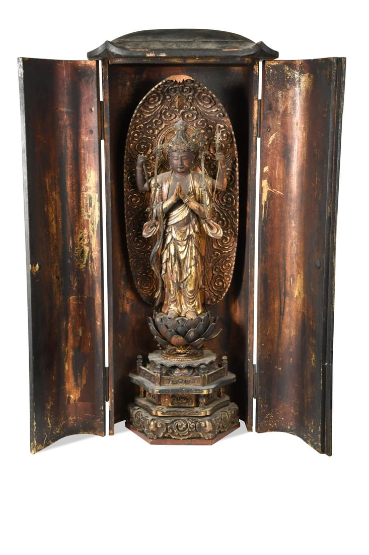 A Japanese lacquered and gilt portable shrine, zushi, 18th/19th century, (1 of 4)