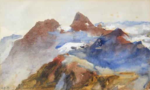 Hercules Brabazon Brabazon NEAC (1821-1906): Hercules Brabazon Brabazon NEAC (1821-1906) Mountain landscape signed lower left watercolour heightened with white 14 x 22cm Provenance: Acquired directly by the vendor's Grandmother from the artist,