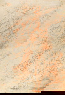 Circle of Simone Cantarini (1612-1648): Circle of Simone Cantarini (1612-1648) Abraham's sacrifice inscribed 'Jervis Spencer' in pencil red chalk on laid paper with fragment of further study verso 21.5 x 15cm; Circle of Mattia Preti (1613-1