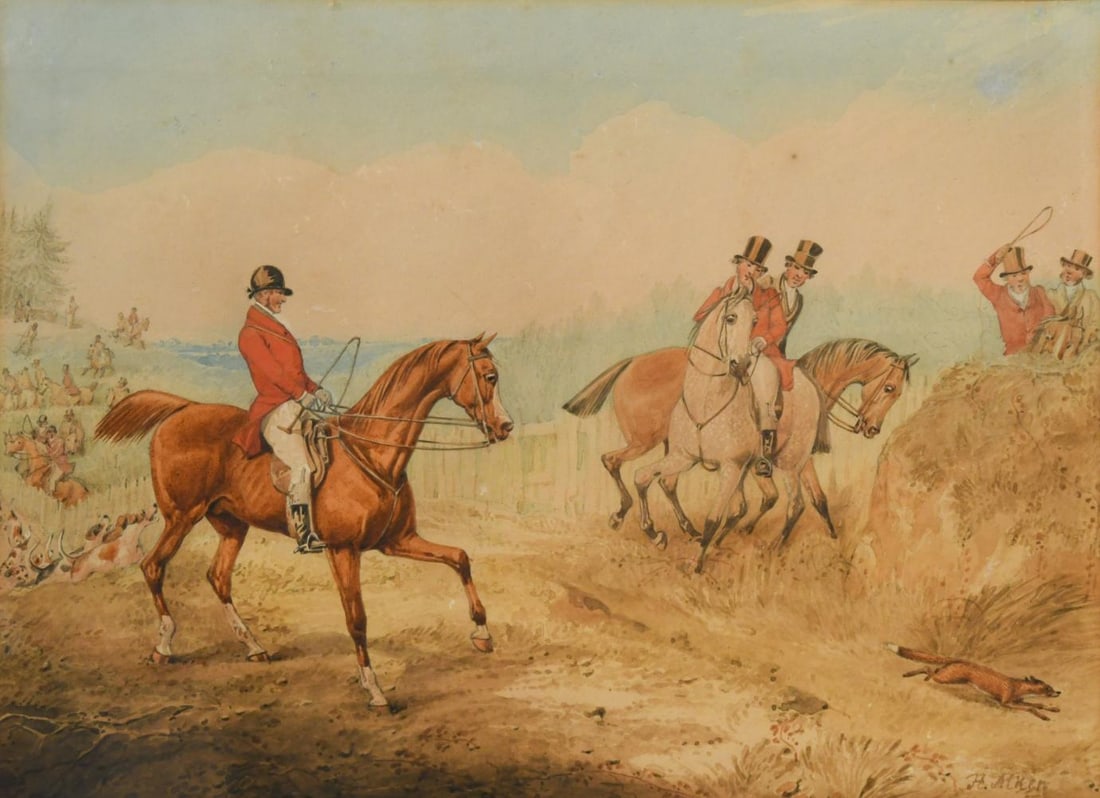 Henry Thomas Alken (1785-1851): Henry Thomas Alken (1785-1851) A set of three hunting scenes one signed watercolour each 26 x 35.5 cm 45 x 57cm framed