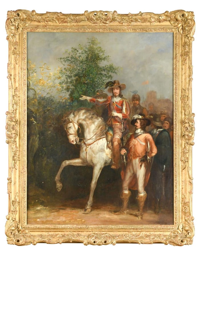Circle of Charles Robert Leslie RA (1794-1859): Circle of Charles Robert Leslie RA (1794-1859) Charles I on horseback, possibly after the battle of Naseby oil on canvas 75 x 57cm Framed 89.5 x 72cm