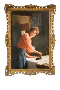 § Charles Spencelayh RMS HRBSA (1865-1958): § Charles Spencelayh RMS HRBSA (1865-1958) Ironing Day signed lower left 'C. SPENCELAYH. R.M.S.' oil on canvas 44.5 x 29.5cm Provenance: Christie's, 25 March 1994, lot 199