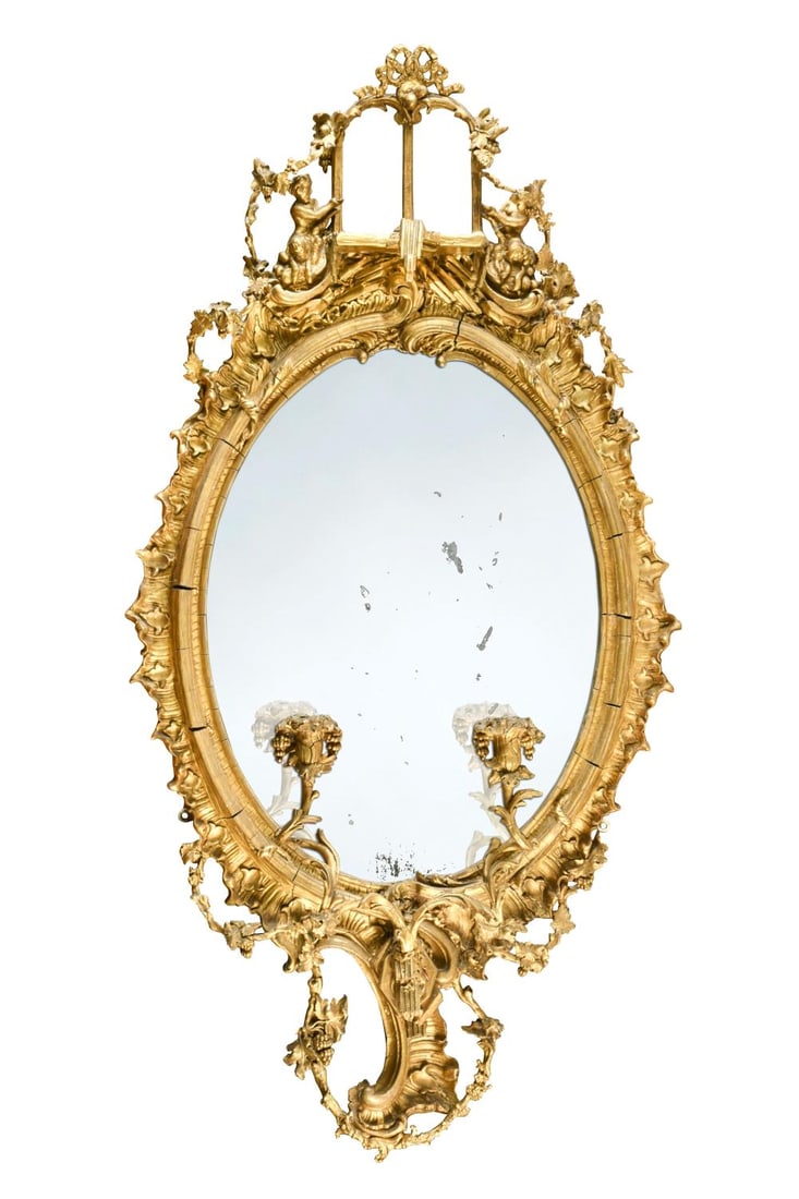 A Victorian gilt wood girandole wall mirror, (1 of 1)