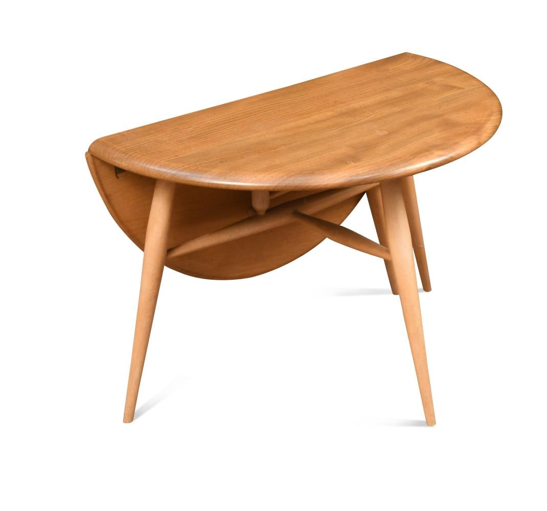 A small Ercol drop-flap occasional table,: A small Ercol drop-flap occasional table, together with a three-tier etagere 71 x 91 x 32cm; and a wall-mounted plate rack