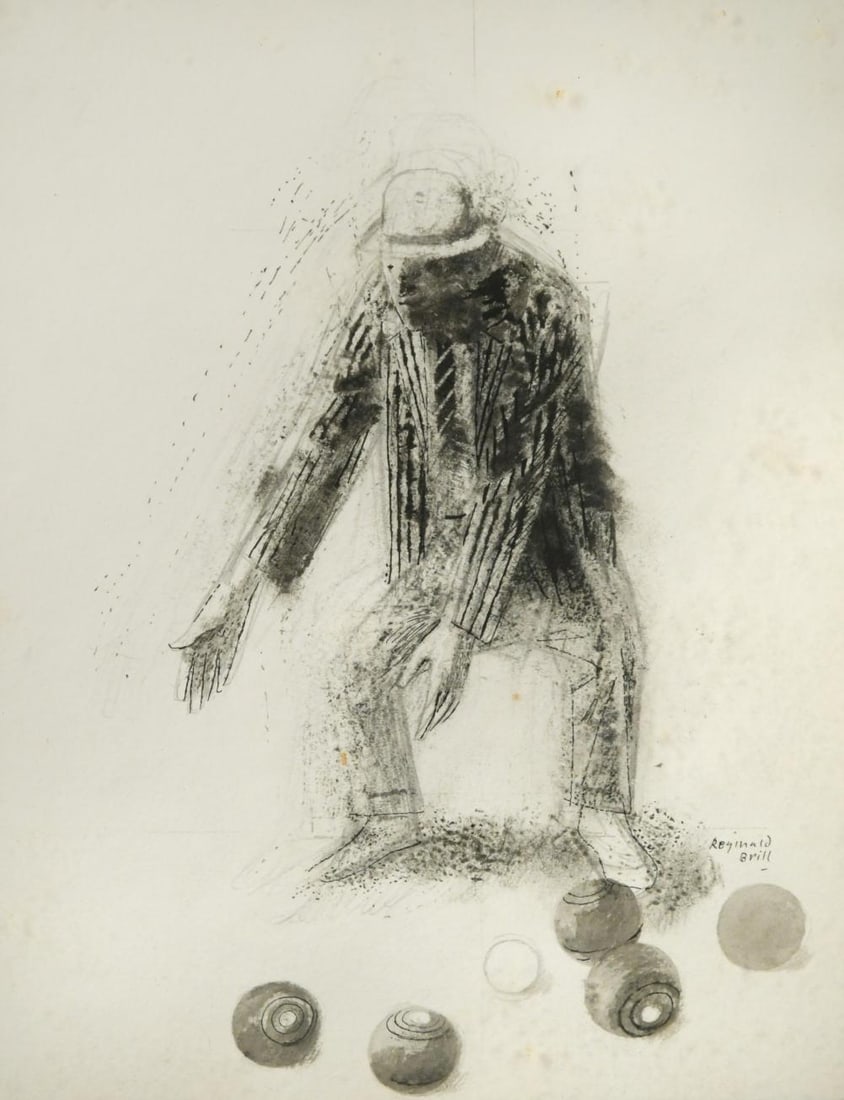 § Reginald Brill (1902-1974): § Reginald Brill (1902-1974) Bowls player signed 'Reginald / Brill' (lower right) ink and wash 30 x 24cm