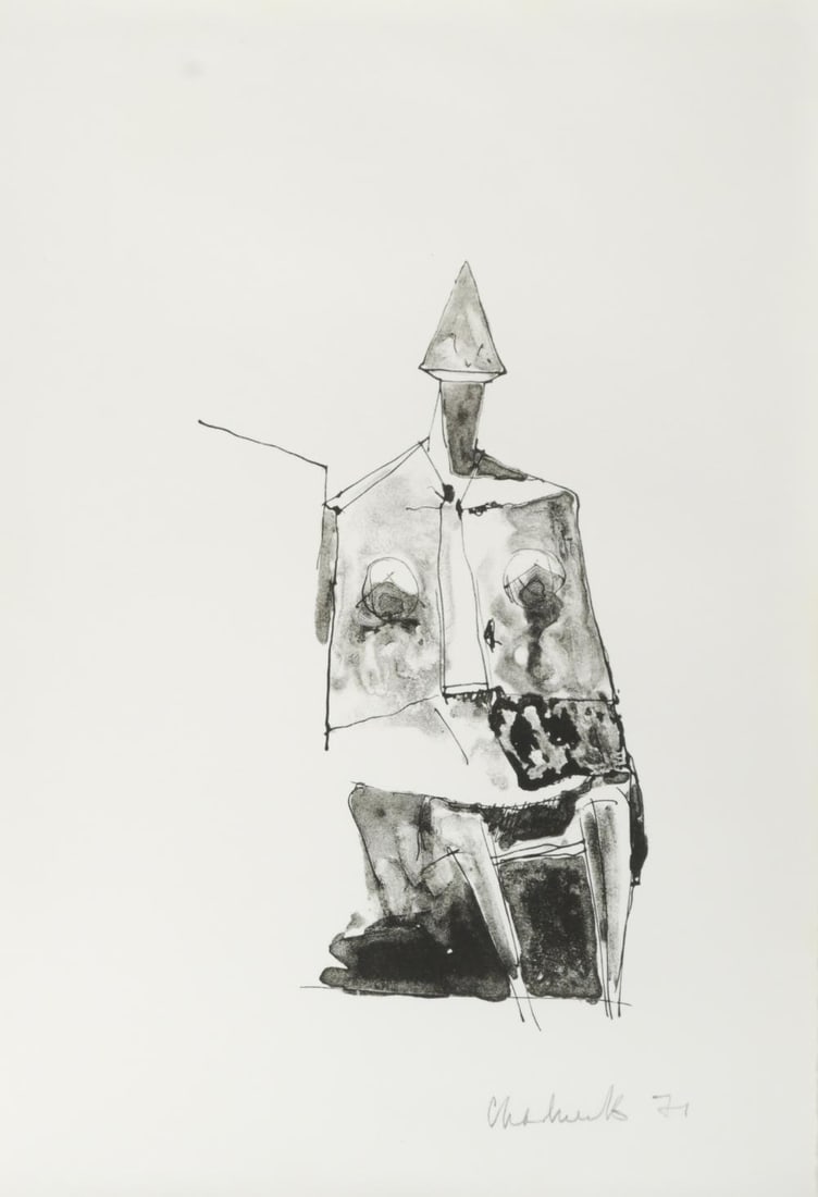 § Lynn Chadwick CBE, RA (1914-2003): § Lynn Chadwick CBE, RA (1914-2003) Neujahrskarte (New Year Card) signed and dated 'Chadwick 71' (lower right); titled to the reverse lithograph 27.5 x 19cm