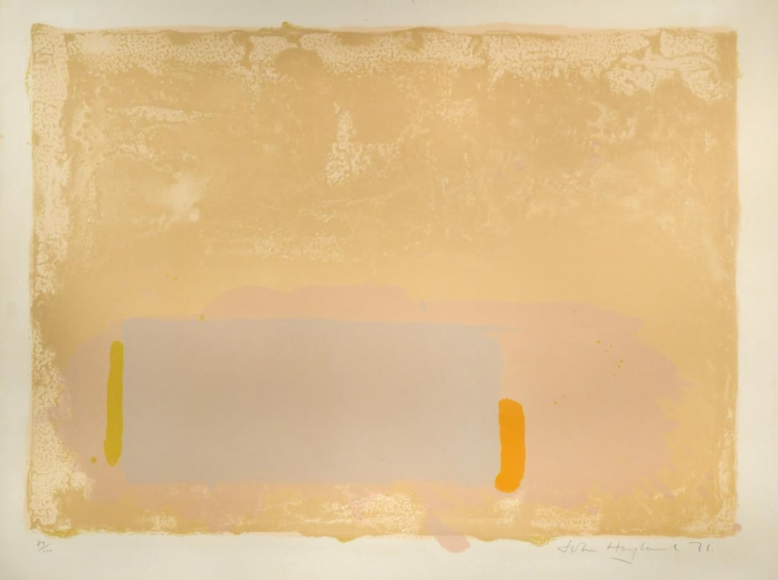 § John Hoyland RA (1934-2011): § John Hoyland RA (1934-2011) Brown-Beige-Pink signed and dated 'John Hoyland 71' (lower right); numbered 89/100 lithograph 59 x 79cm