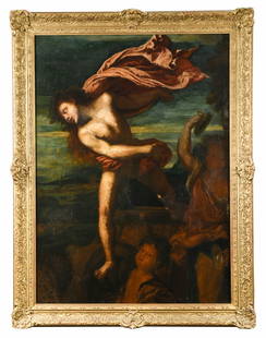 Attributed to William Etty RA (1787-1849) after Titian: Attributed to William Etty RA (1787-1849) after Titian The figure of Bacchus from Titian's Bacchus and Ariadne oil on canvas 76 x 55cm Provenance: Consigned by the granddaughter of the artist Warren W