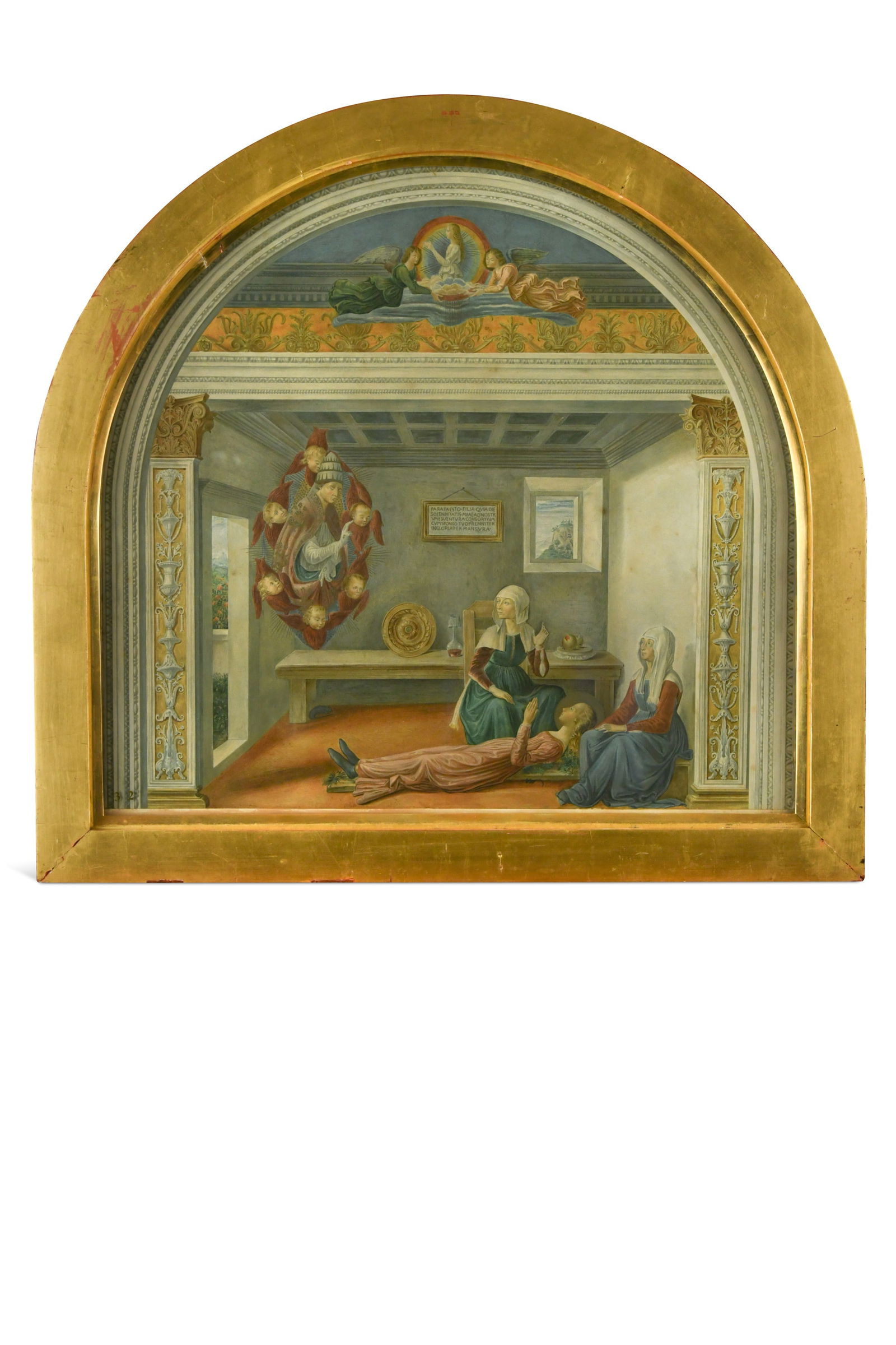 After Domenico Ghirlandaio: After Domenico Ghirlandaio St Fina being foretold of her death by St Gregory the Great chromolithograph published by the Arundel Society, 1892 in a lunette frame 54 x 58cm; together with three other l