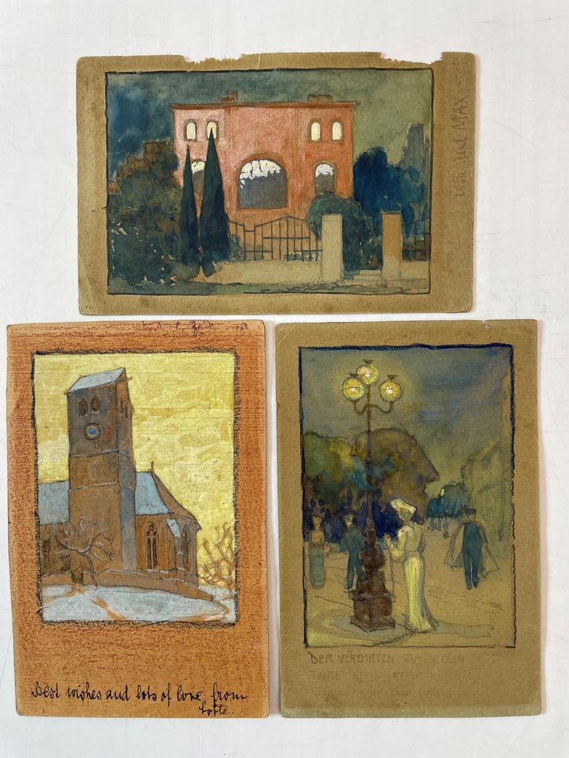 Three Edwardian hand painted postcards (1 of 2)