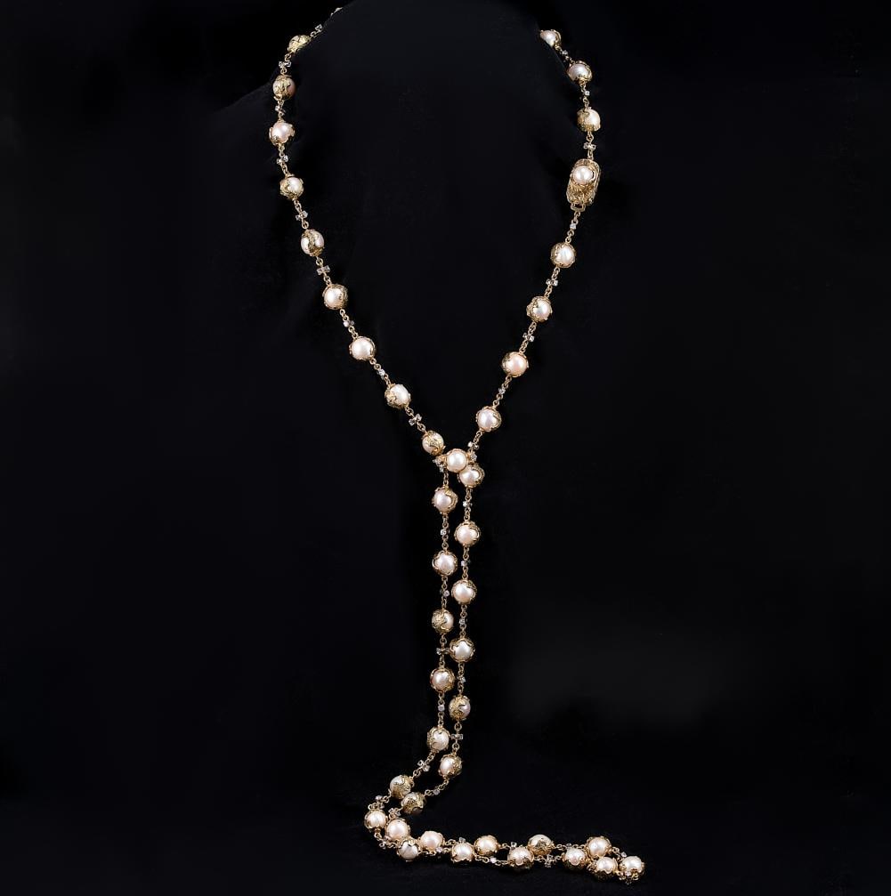 Charles de Temple - A late 20th century cultured pearl and diamond 'Wrapped' necklace, (1 of 7)