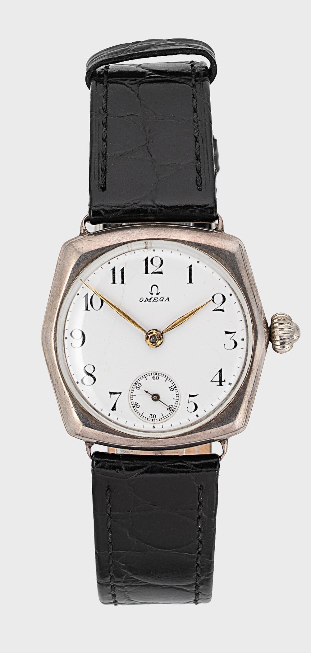 Omega - An early 20th century Swiss silver wristwatch, (1 of 6)