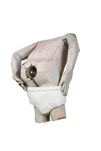 Neil Jeffries (1959-), a wall mounted painted metal male torso,: Neil Jeffries (1959-), a wall mounted painted metal male torso, fitted with lamp to reverse 40 x 38 x 24cm Provenance: Collection of Anthony Green RA (1939 – 2023)