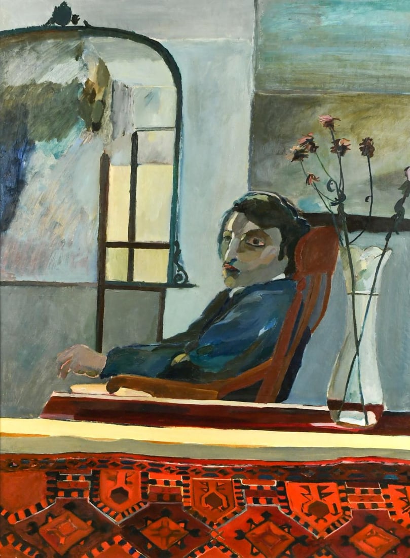 § Ben Levene RA (1938-2010): § Ben Levene RA (1938-2010) Self Portrait signed with monogram (lower right) oil on board 121 x 90.5cm Provenance: Collection of Anthony Green RA (1939 – 2023)