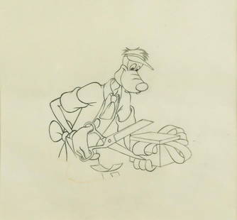 Walt Disney Studio: Walt Disney Studio Goofy - a drawing for Hold That Pose, 1950 pencil and coloured crayon 17.5 x 18.5cm Provenance: Collection of Anthony Green RA (1939 – 2023) Exhibited: London, Chris Beetles Limit