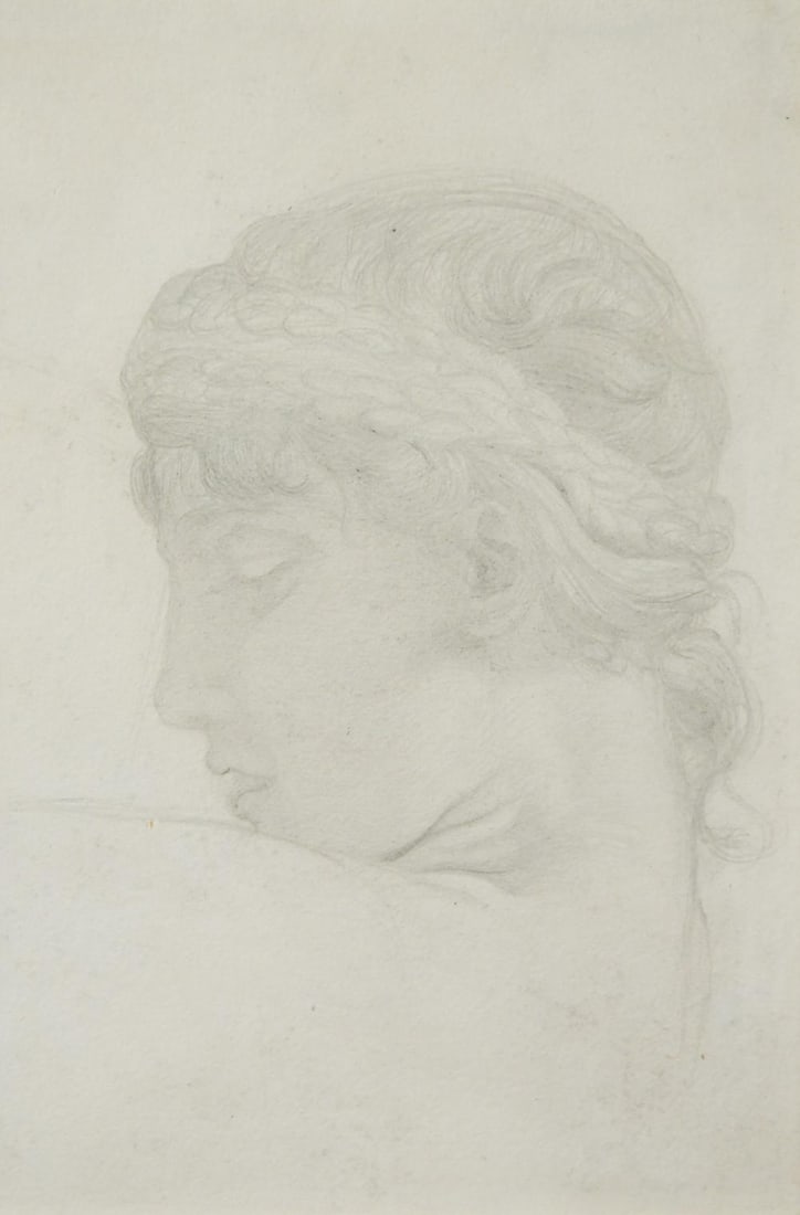 Valentine Cameron Prinsep RA (British, 1838-1904): Valentine Cameron Prinsep RA (British, 1838-1904) Head study of a Neoclassical maiden pencil 20.5 x 14cm Provenance: Cheffins, Cambridge, 21st April 2021, Lot 120, where acquired by the present vendor