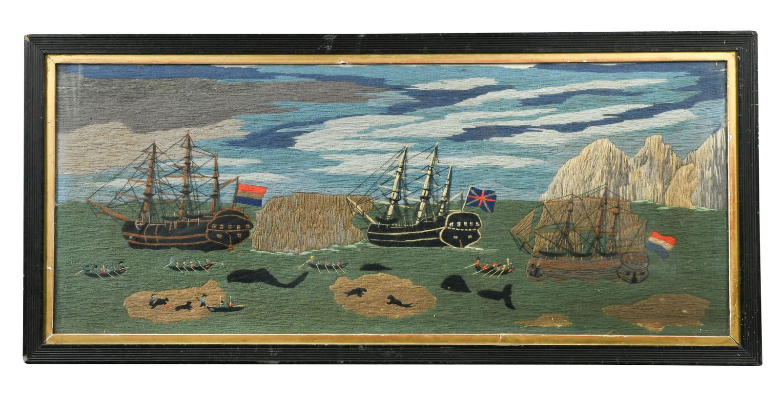A woolwork panoramic maritime picture, 20th century, (1 of 7)