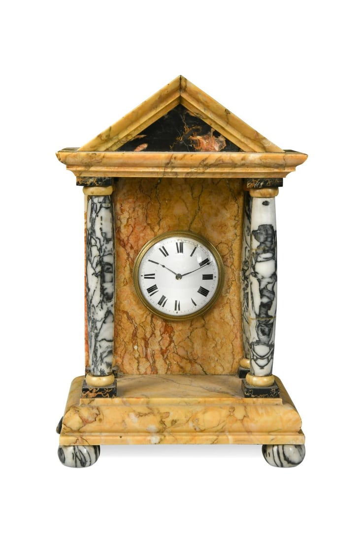 A Sienna marble portico timepiece, 19th century, (1 of 12)