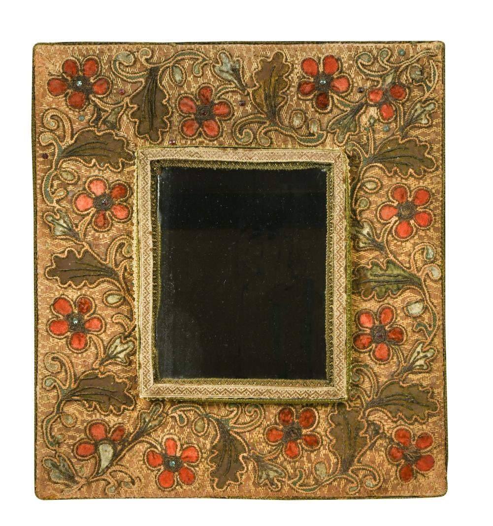 A rectangular tapestry covered wall mirror, 18th century and later, (1 of 6)