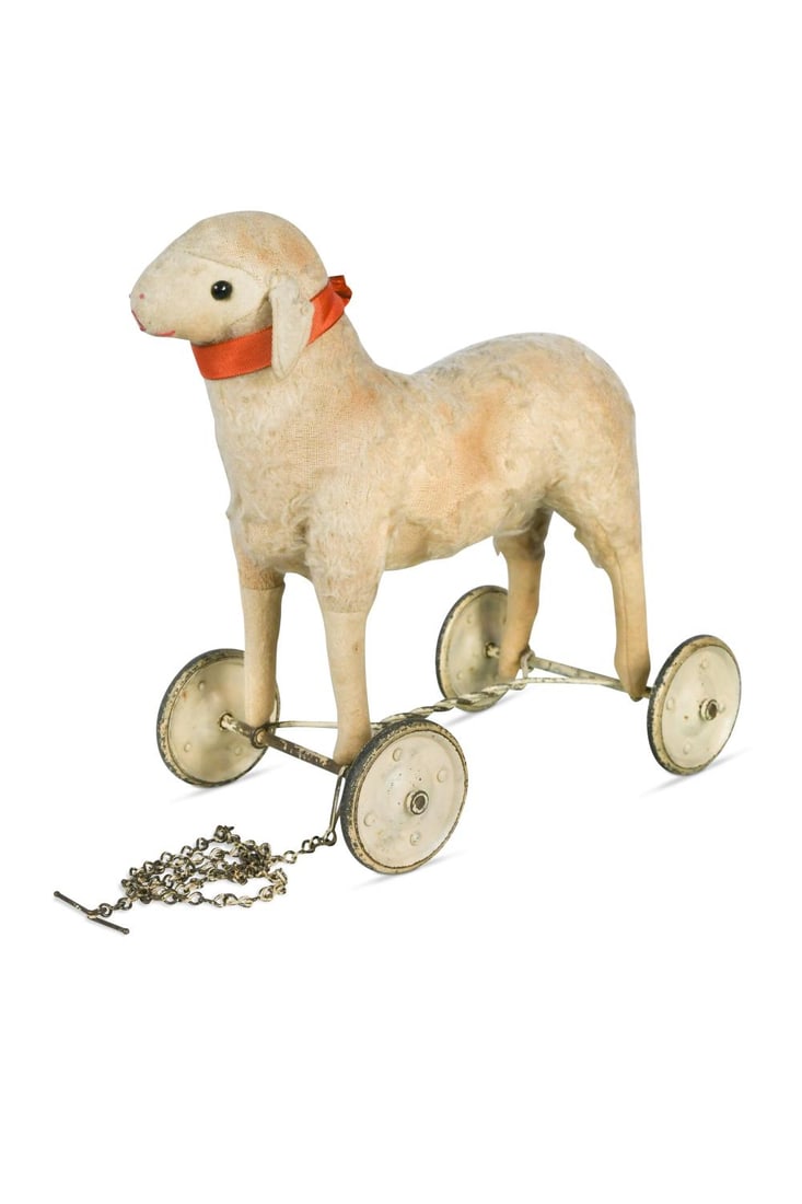 A toy pull-along lamb, early 20th century, (1 of 6)